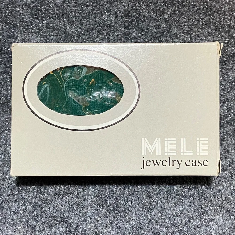 Mele Vintage Emerald Green Velvet Jewelry Case Gold Trim Mirror Travel‎ Box 520